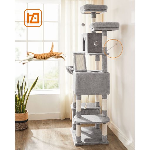 FEANDREA Macskafa, 206 cm nagy macskatorony 13 kaparóoszloppal, 1 kaparórámpával, 2 ülőkével,