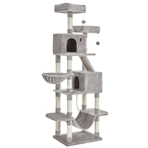 FEANDREA Macskafa, 206 cm nagy macskatorony 13 kaparóoszloppal, 1 kaparórámpával, 2 ülőkével,