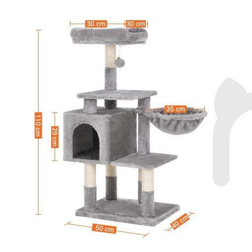 FEANDREA Többszintes Macskafa, 110 cm Macskatorony, Macskakondó, Világosszürke PCT52W