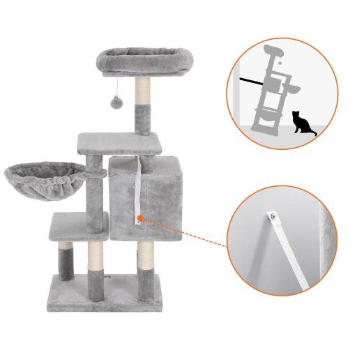 FEANDREA Többszintes Macskafa, 110 cm Macskatorony, Macskakondó, Világosszürke PCT52W