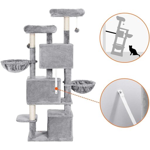 FEANDREA Nagy Macskafa 3 Macskabarlanggal, 164 cm Macskatorony, Világosszürke PCT98W