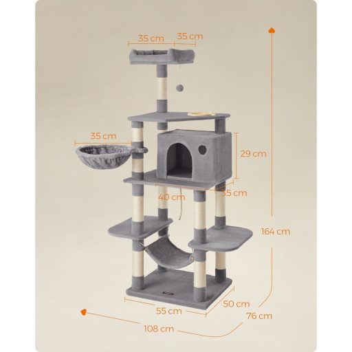 FEANDREA Macskafa, Játék Torony 164 cm, Világosszürke PCT99W