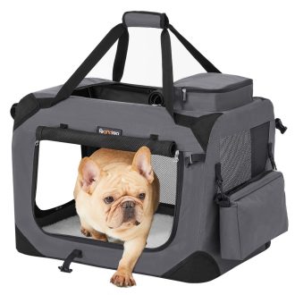 FEANDREA kutyahordozó, összecsukható szövet kisállathordozó, 60 x 42 x 42 cm, szürke