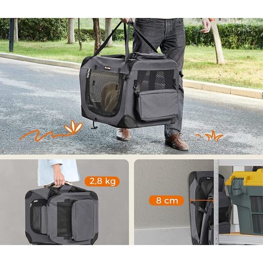 FEANDREA kutyahordozó, összecsukható szövet kisállathordozó, 60 x 42 x 42 cm, szürke