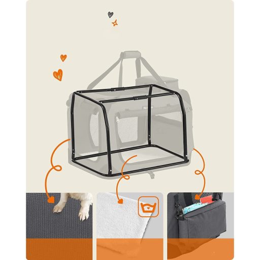 FEANDREA kutyahordozó, összecsukható szövet kisállathordozó, 60 x 42 x 42 cm, szürke