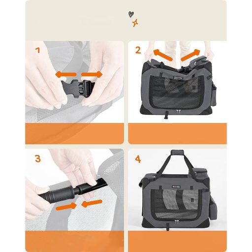 FEANDREA kutyahordozó, összecsukható szövet kisállathordozó, 60 x 42 x 42 cm, szürke