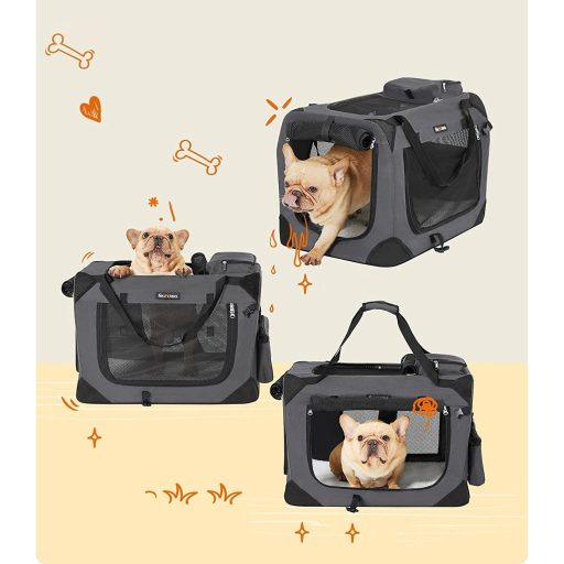 FEANDREA kutyahordozó, összecsukható szövet kisállathordozó, 60 x 42 x 42 cm, szürke