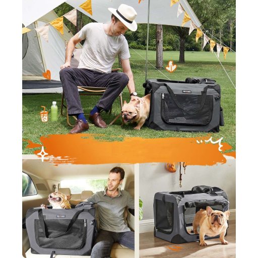 FEANDREA kutyahordozó, összecsukható szövet kisállathordozó, 60 x 42 x 42 cm, szürke