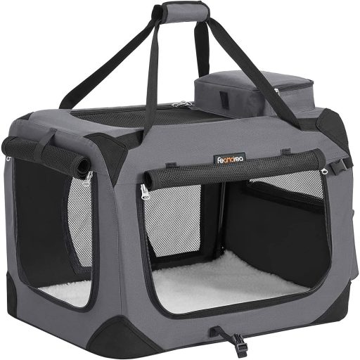 FEANDREA kutyahordozó, összecsukható szövet kisállathordozó, 60 x 42 x 42 cm, szürke