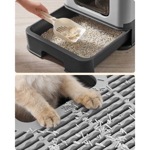 Feandrea Rejtett Macskaalom Doboz, Macskaalom Tálca Fedéllel, Kihúzható Tálca, Lapát, Kefe,