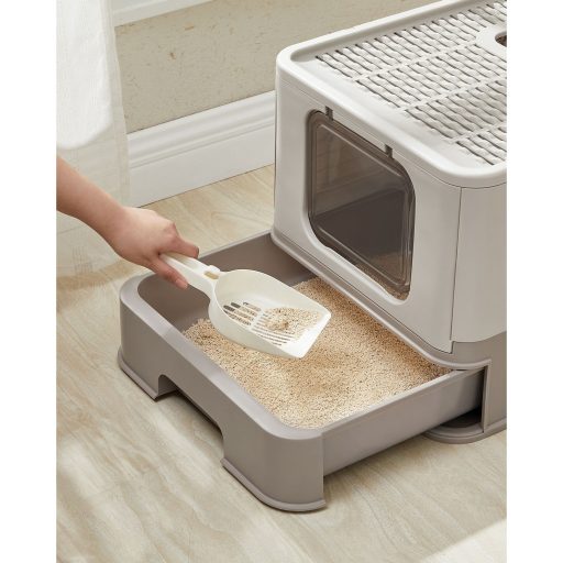 FEANDREA Macskaalom Tálca Fedéllel, 15 kg-ig Terjedő Macskák Számára, Zabpehely Meleg Szürke