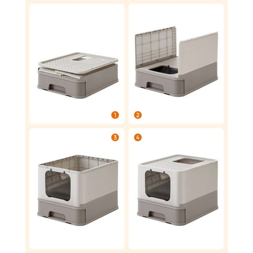 FEANDREA Macskaalom Tálca Fedéllel, 15 kg-ig Terjedő Macskák Számára, Zabpehely Meleg Szürke