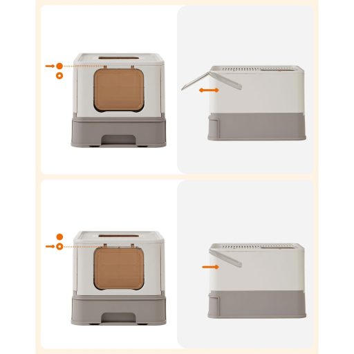 FEANDREA Macskaalom Tálca Fedéllel, 15 kg-ig Terjedő Macskák Számára, Zabpehely Meleg Szürke