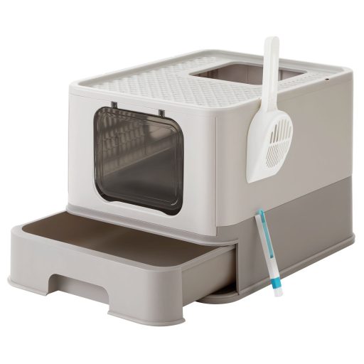 FEANDREA Macskaalom Tálca Fedéllel, 15 kg-ig Terjedő Macskák Számára, Zabpehely Meleg Szürke