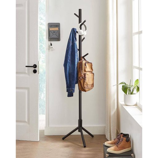 VASAGLE Álló Ruhafogas, Tömörfa Ruhafogas, Fa Alakú Ruhafogas 8 Akasztóval, 3 Magassági