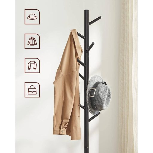 VASAGLE Álló Ruhafogas, Tömörfa Ruhafogas, Fa Alakú Ruhafogas 8 Akasztóval, 3 Magassági