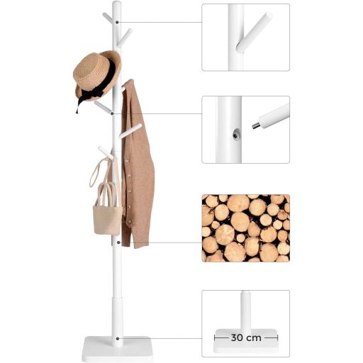 VASAGLE Ruhafogas, Tömörfa Kabáttartó, Szabadon Álló Előszobai Fogas 8 Akasztóval