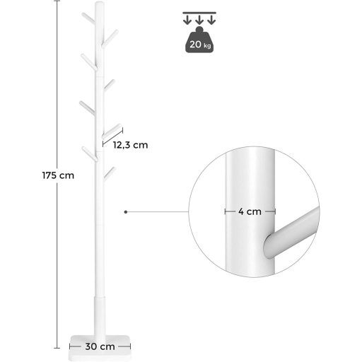 VASAGLE Ruhafogas, Tömörfa Kabáttartó, Szabadon Álló Előszobai Fogas 8 Akasztóval