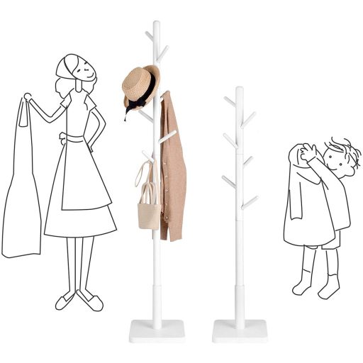 VASAGLE Ruhafogas, Tömörfa Kabáttartó, Szabadon Álló Előszobai Fogas 8 Akasztóval