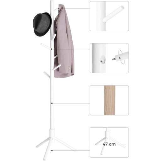 VASAGLE Álló Ruhafogas, Tömörfa Ruhafogas, Fa Alakú Ruhafogas 8 Akasztóval, 3 Magassági