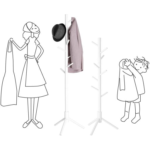 VASAGLE Álló Ruhafogas, Tömörfa Ruhafogas, Fa Alakú Ruhafogas 8 Akasztóval, 3 Magassági