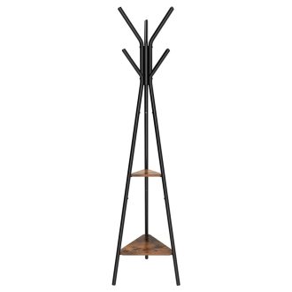 VASAGLE Szabadon álló ruhafogas, kabáttartó állvány, előszobai fogas 2 polccal, ruhákhoz,