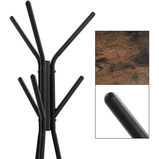 VASAGLE Szabadon álló ruhafogas, kabáttartó állvány, előszobai fogas 2 polccal, ruhákhoz,