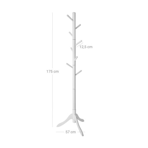VASAGLE Ruhafogas, Tömörfa Kabáttartó, Szabadon Álló Előszobai Fogas 8 Akasztóval