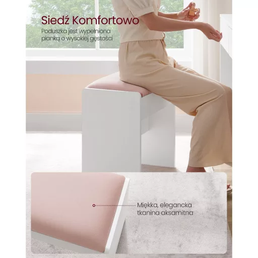 Párnázott bársonyos sminkasztal szék, csúszásmentes lábakkal, matt fehér,