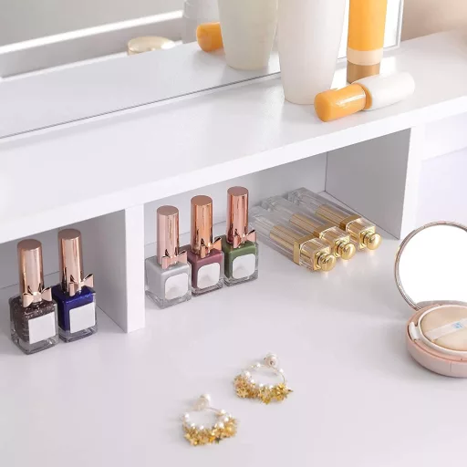 VASAGLE fésülködőasztal nagy téglalap alakú tükörrel, sminkasztal 2 fiókkal és 3 nyitott