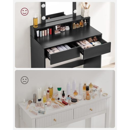 VASAGLE Fésülködőasztal, állítható fényerejű LED világítással, sminkasztal tükörrel, 2