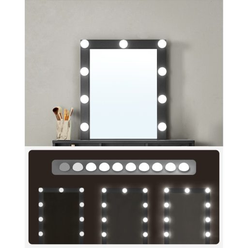 VASAGLE Fésülködőasztal, állítható fényerejű LED világítással, sminkasztal tükörrel, 2