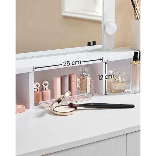 VASAGLE RDT114W01 Fésülködőasztal Tükörrel és Izzókkal, Kozmetikai Asztal 2 Fiókkal és 3