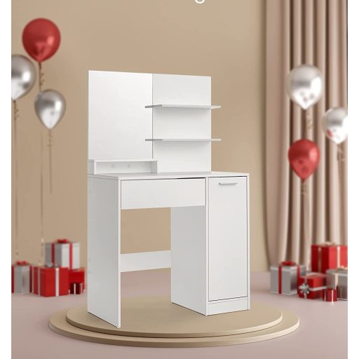 VASAGLE Fésülködőasztal, Sminkasztal, Fésülködőasztal Tükörrel, 1 Fiók, 2 Polc,