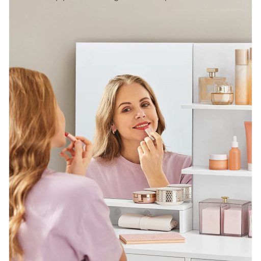 VASAGLE Fésülködőasztal, Sminkasztal, Fésülködőasztal Tükörrel, 1 Fiók, 2 Polc,