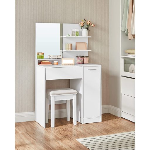 VASAGLE Fésülködőasztal, Sminkasztal, Fésülködőasztal Tükörrel, 1 Fiók, 2 Polc,