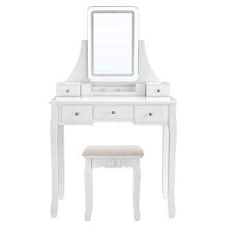 VASAGLE Fésülködőasztal LED világítással 3 színben, Fésülködőasztal 360°-ban