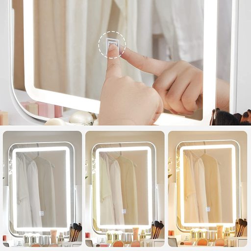 VASAGLE Fésülködőasztal LED világítással 3 színben, Fésülködőasztal 360°-ban