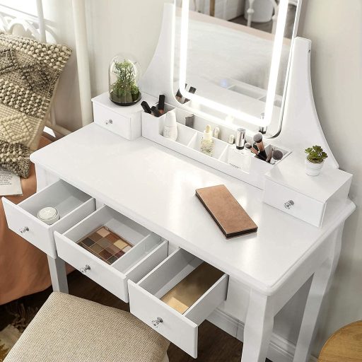 VASAGLE Fésülködőasztal LED világítással 3 színben, Fésülködőasztal 360°-ban