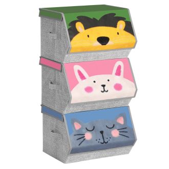 SONGMICS Gyerek Tároló Szervezők, 3 darabos készlet, Egymásra rakható Játéktároló Dobozok,