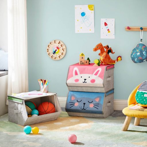 SONGMICS Gyerek Tároló Szervezők, 3 darabos készlet, Egymásra rakható Játéktároló Dobozok,