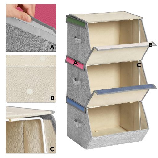 SONGMICS Gyerek Tároló Szervezők, 3 darabos készlet, Egymásra rakható Játéktároló Dobozok,