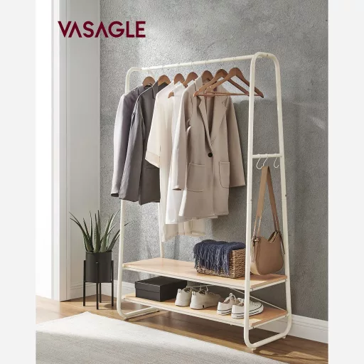 VASAGLE Ipari Cső Ruhatartó, Tölgy és Krém RGR112W09