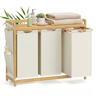 Bambusz szennyeskosár 3 rekesszel, 3x50 L