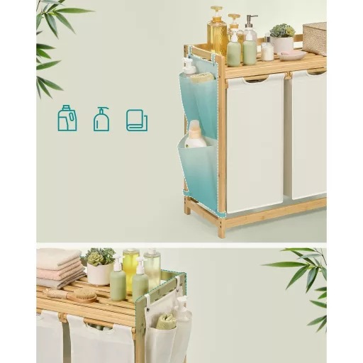 Bambusz szennyeskosár 3 rekesszel, 3x50 L