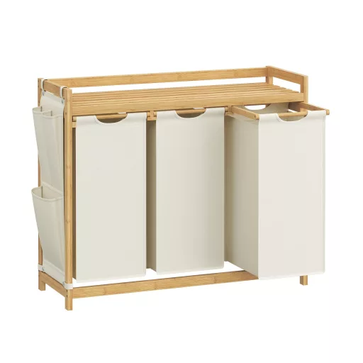 Bambusz szennyeskosár 3 rekesszel, 3x50 L