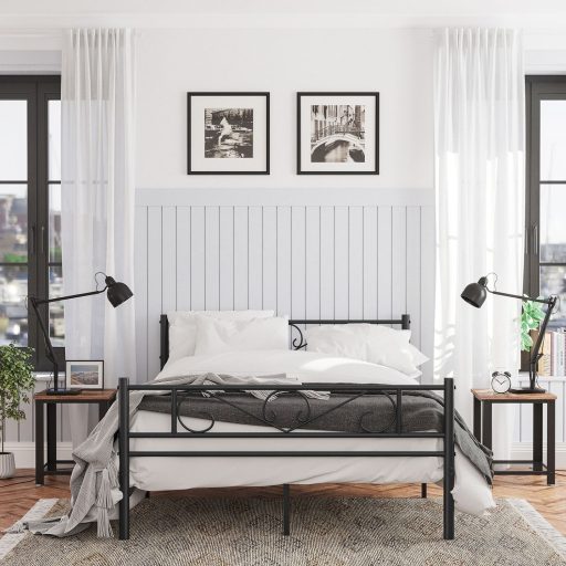 VASAGLE Dupla Ágykeret Fém Ágykeret, 140 x 190 cm-es Matrachoz, Felnőtteknek, Gyerekeknek, Nincs