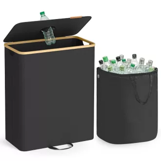   Palackgyűjtő, szelektív hulladékgyűjtő, 140 l, fedeles, bambuszszegéllyel, fekete
