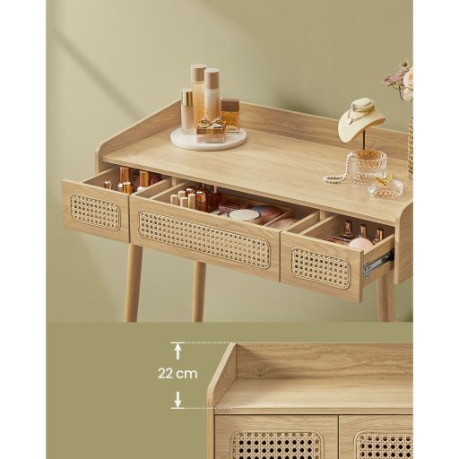 SONGMICS HOME BOHOVEN kollekciós fésülködőasztal tükörrel és világítással, 3 fiókos,