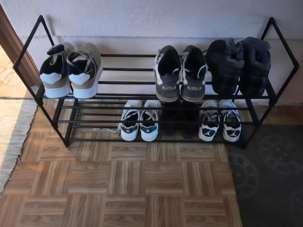 Cipőtartó polc 3 szintes fém vázzal, fekete 92x30x55cm